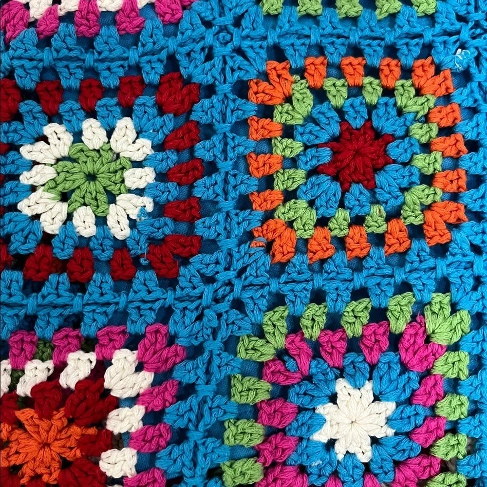 Rare Editions Youth Girls Blue Multi Color Crochet Tank Top Sz 16 GrannyCore